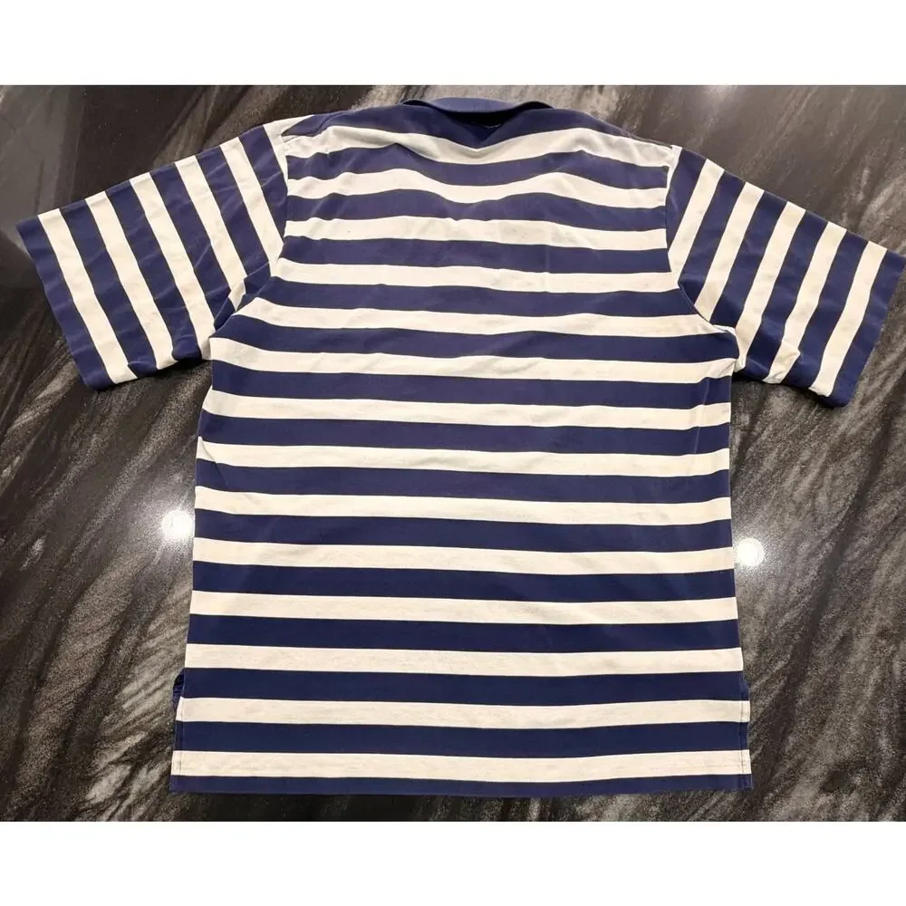 Polo Ralph Lauren Mens XL White Navy Stripe Custom Fit Pique Polo Shirt Cotton